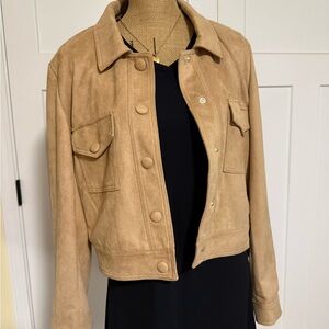 Joie Suede Tan Button-Front Jean Jacket